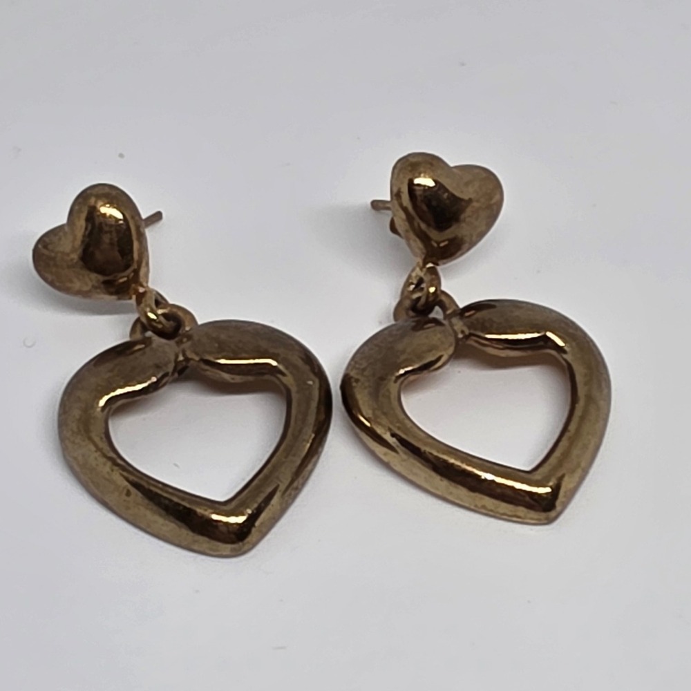 Heart Drop Earrings Gold Tone Dangle Heart Earrings Jewelry Gift for Her